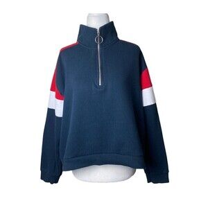 Reflex Sweater Womens Extra Large Blue Quarter Zip Cropped Sweatshirt Casual